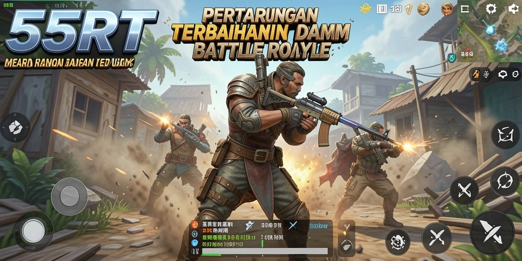 Tangkapan layar permainan 55RT menampilkan aksi seru dalam Battle Royale.
