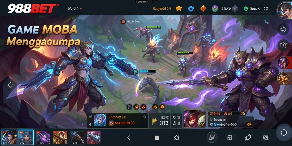 Screenshot gameplay 988BET dengan aksi seru dalam pertarungan tim.