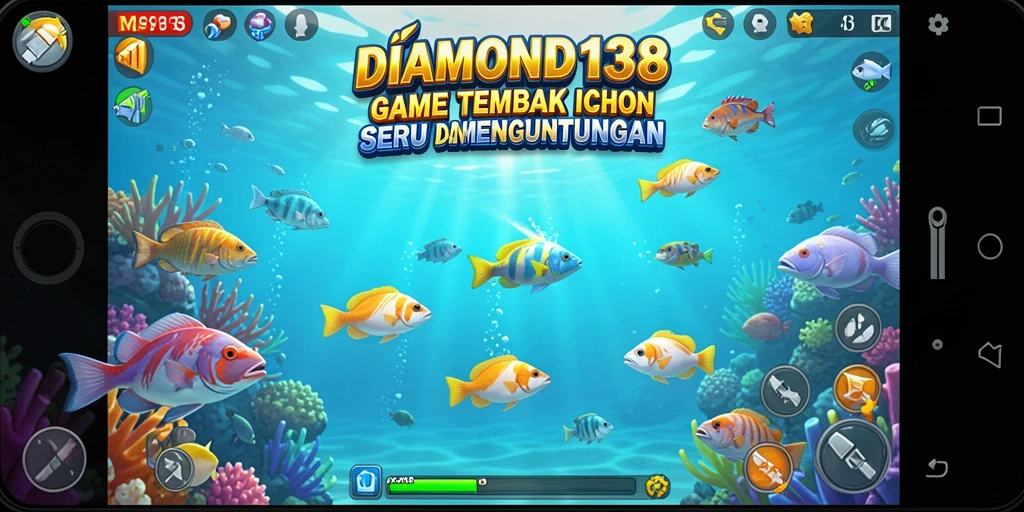 Screenshot gameplay DIAMOND138 yang menunjukkan aksi menembak ikan.