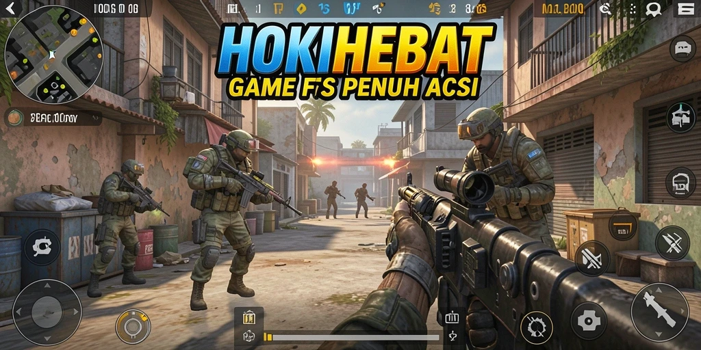 Tangkapan layar HOKIHEBAT menunjukkan gameplay FPS yang intens dan mendebarkan.