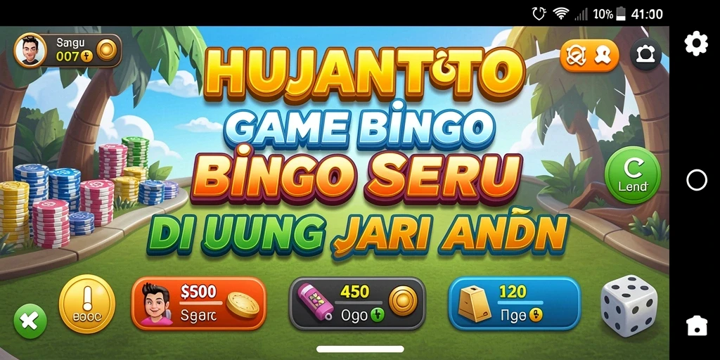 Tangkapan layar utama HUJANTOTO dengan suasana permainan Bingo yang menyenangkan.