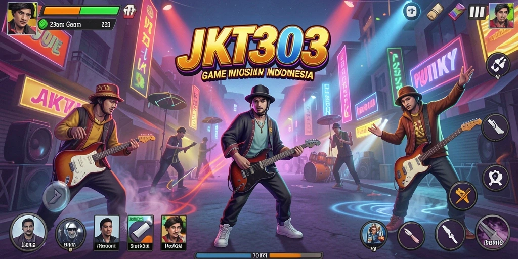 Screenshot gameplay JKT303 menampilkan pemain bernyanyi dengan antusias.