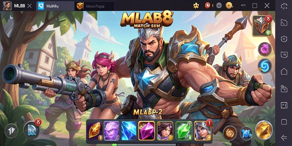 Tangkapan layar utama MLBB8 menampilkan aksi Match-3 yang seru.