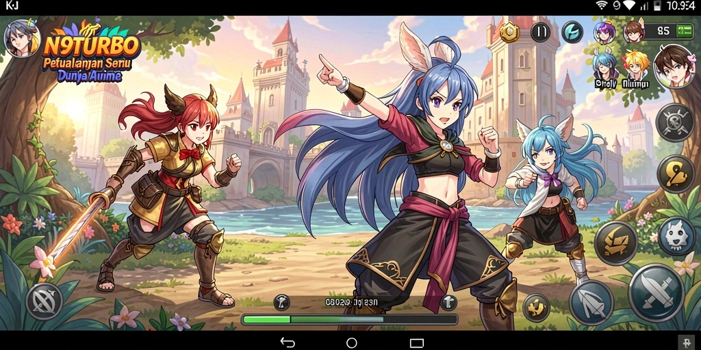Screenshot menampilkan karakter dalam aksi pertarungan di dunia Anime.
