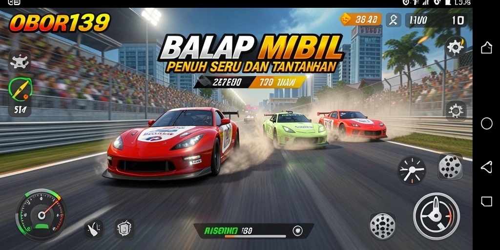 Tampilan layar gameplay OBOR138 yang menegangkan saat balapan.