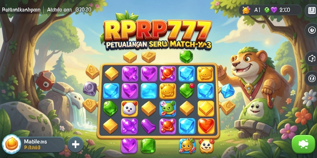 Screenshot RPRP777 menampilkan gameplay Match-3 yang seru dan penuh warna.