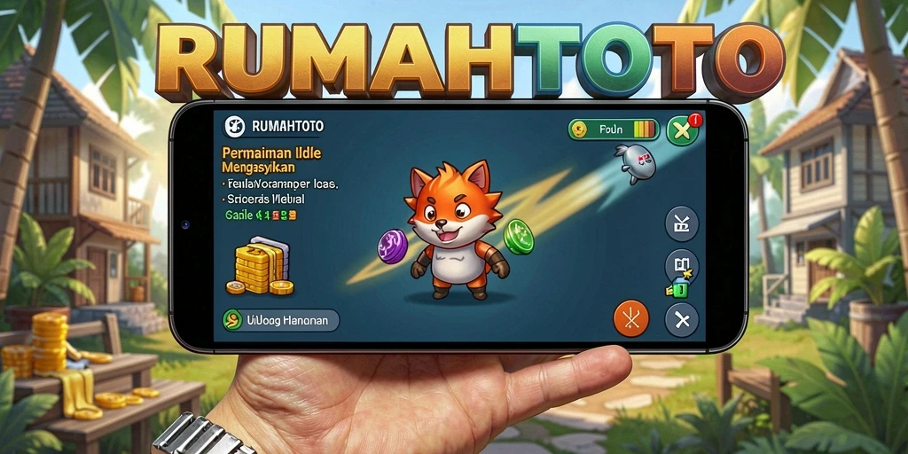 Screenshot RUMAHTOTO menampilkan gameplay Idle yang menarik dan penuh warna.