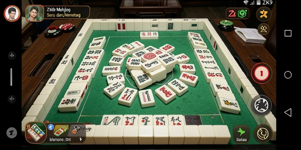 Gameplay ZK9 menampilkan keseruan permainan Mahjong yang interaktif.